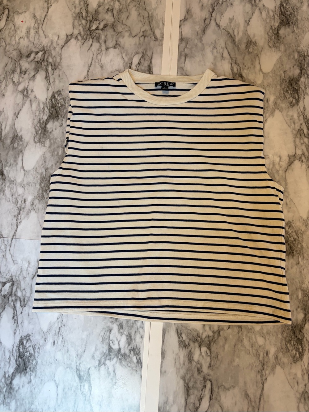 J. Crew Navy and White Striped Muscle Tee 100% cotton size L - Picture 1 of 8